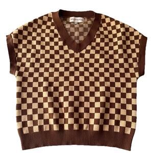 Willow & Wind Checkered Print Sweater Vest‎ Brown Academia 90s Preppy Small